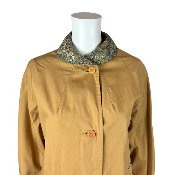 Vintage 70s Reversible Coat Women's Medium Paisley Print Gray Tan Trench - Picture 14 of 16